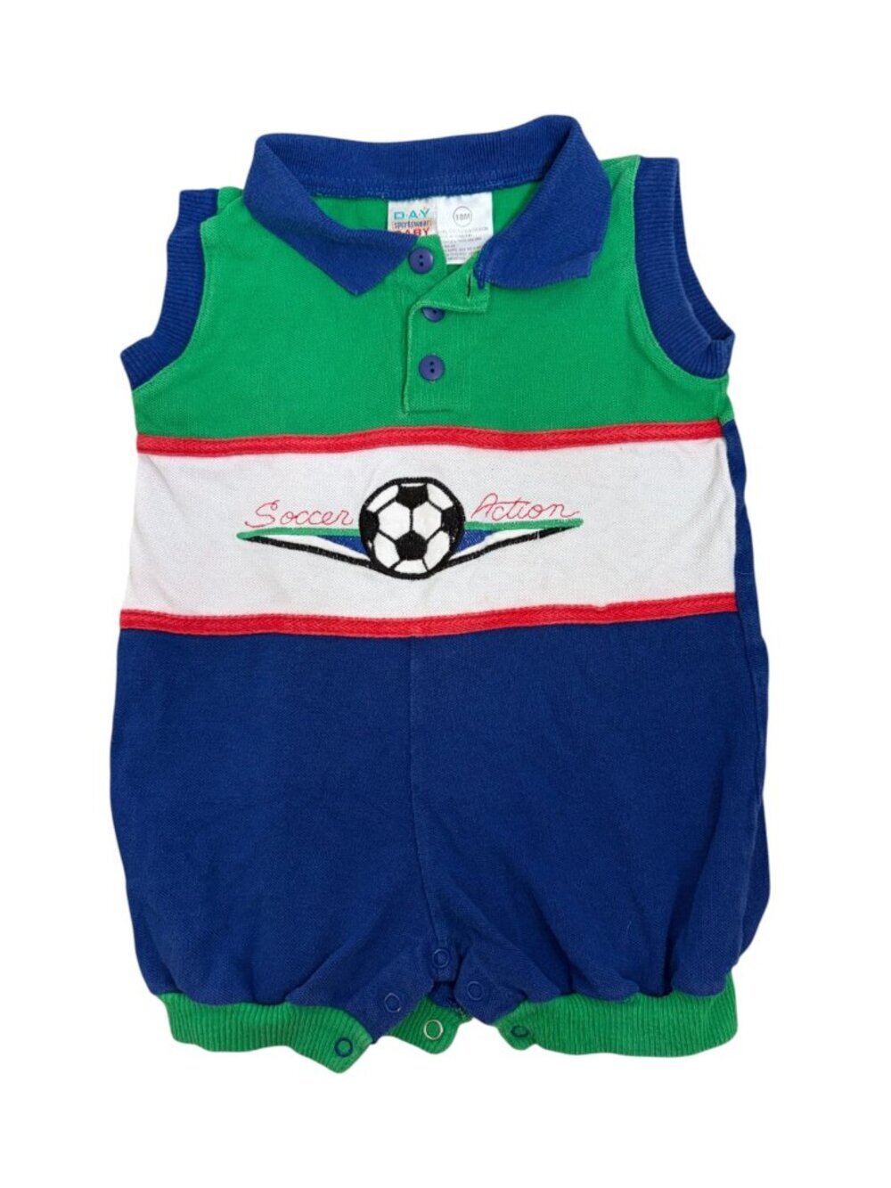Vintage Day Baby Soccer Action Romper Onsie Embroidered Polo top 18 months